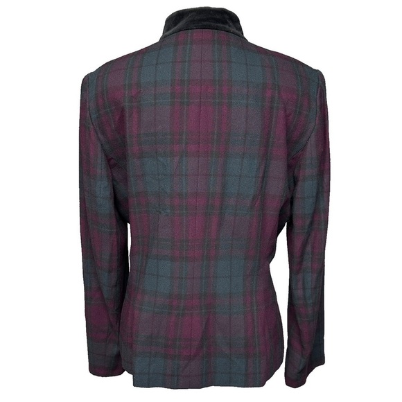 Vintage Le Suit Purple Green Plaid Suit Blazer Velvet Collar Buttons Academia 10 - Picture 3 of 10